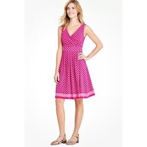 Lands' End Dress Fit & Flare Surplice Neck Sleeveless Azalea Pink PXL 16P